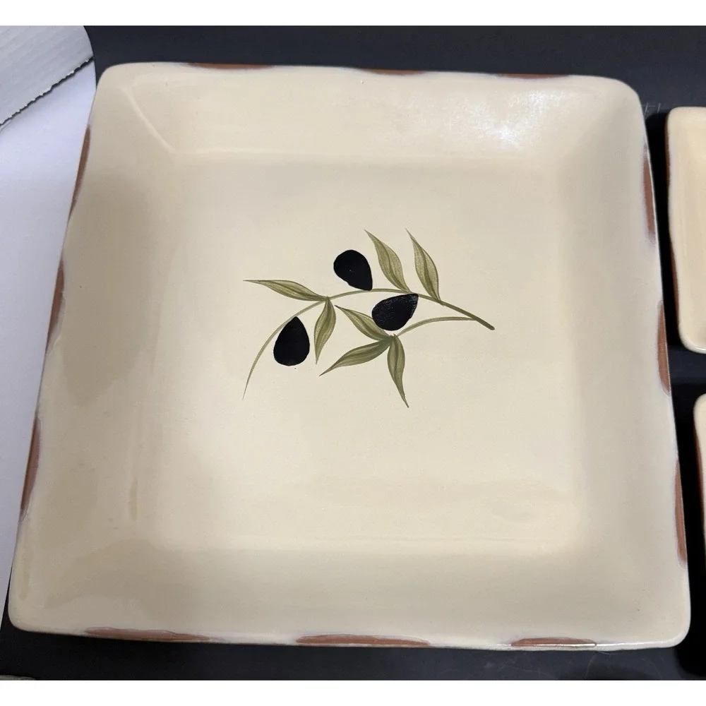 Baum‎ Bros Olivera 4 Pc Serving Set Olive Branch Tuscan Platter Trays Ramekin